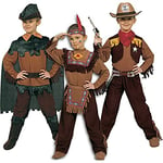 Ciao 10050 Déguisement de cowboy pour petit garçon, 3-en-1 :indien, cowboy, Robin des bois, marron/vert. 4-6 anni Marrone/Verde