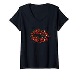 Womens Red Leopard Kiss Lips Valentines day sexy gift V-Neck T-Shirt