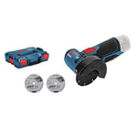 Bosch Professional 12V System GWS 12V-76 Cordless Angle Grinder (Three Cutting Discs, disc Diameter: 76 mm, excluding Batteries and Charger, in L-BOXX)