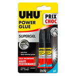 UHU Power glue gel - Colle instantanée ultra rapide et forte tubes 2x3g