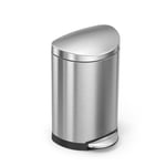 simplehuman CW1833 10L Semi-Round Pedal Bin, Small Bin for Bathroom Bedroom Office, Strong Steel Pedal, Silent Soft Close Lid, Inner Bucket, Non-Skid Base, Fingerprint-Proof, Brushed Stainless Steel