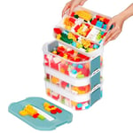 Nicecastle Storage Organizer for Lego Plastic Kids Toy Container Box Stackable Building Block Playroom Organization Bin with Bricks Baseplate Lid 3 Layers Adjustable Compartments Portable Chest Case