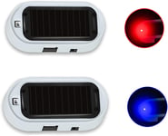 2 pièces fausse lumière LED d'alarme de voiture à énergie solaire, lumière de sécurité clignotante antivol à LED factice simulée, lampe de système d'alarme de voiture avec lumière bleue et rouge (blanc)