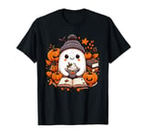 Cute Ghost Reading Book Fall Autumn Coffee Halloween Design T-Shirt