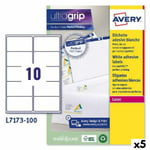 Printer labels Avery L7173 Hvid 100 Ark 99,1 x 57 mm (5 enheder)