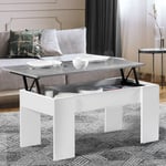 Table basse plateau relevable rectangulaire TARA bois blanc et effet béton