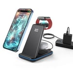 Minthouz Wireless Charger, 3 in 1 Fast Wireless Charging Station with 20W Adapter for Multiple Devices Apple Watch, AirPods, Wireless Charger Stand Compatible with iPhone 15/14/13/12/11/X/8 Series