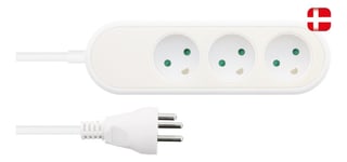 Nordic Quality Danish power outlet with 3 earthed sockets, PVC cable (