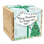 Feel Green - WE CREATE NATURE ecobox Arbre de Noël Merry Christmas and a happy new tree, plantes dans la boîte en bois 11 x 11 x 10 cm, fabriqué en Autriche, idée cadeau durable, kit de culture