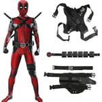 Deadpool-dräkt av hög kvalitet för barn och vuxna, cosplay, anime, superhjälte, cosplay, Death Watcher, anime, vuxen, service, trikåer, hattar - WELLNGS 2 st XL