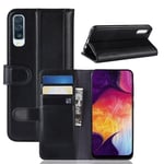 Samsung Galaxy A50 Plånboksfodral i Äkta Läder, Svart