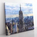 The Empire State Building Vol.2 Painting Modern Canvas Wall Art Print Ready to Hang, Framed Picture for Living Room Bedroom Home Office Décor, 35x35 cm (14x14 Inch)