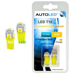 Ampoule LED W5W Orange / LED T10 Orange / 5 LEDS AUTOLED®