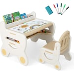 Ensemble Table et Chaise pour Enfants avec Plateau Effaçable, Stylos Aquarelle et Gomme, Ensemble de Table d'Activités pour Dessiner, Lire, Jouer,