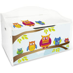 Leomark - Coffre xl à jouets en bois Rangement pour Enfants couleur Blanc motif: Hiboux