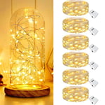 kolpop Lot de 6 Guirlande Led à Pile, 2M 20 LED Petite Guirlande Lumineuse Pile, 3 Modes Mini Guirlande Led Étanche pour Décoration Bouteille, Intérieur, Noël, Chambre, Mariage, Fête (Blanc Chaud)