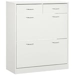 HOMCOM Meuble à Chaussures Armoire à Chaussures - 2 tiroirs et 2 Portes abattantes avec étagère réglable - 80 x 30 x 91,5 cm - poignées alu. Blanc