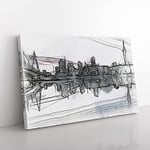 Big Box Art Auckland Skyline in New Zealand Sketch Canvas Wall Art Print Ready to Hang Picture, 76 x 50 cm (30 x 20 Inch), Pink, Lavender, Black, Blue, Olive, Green