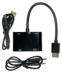 XtendLan Konvertor HDMI(M) na VGA ja HDMI(F), VGA 1080p, HDMI 4k, äänentoisto (jakki 3,5 mm), napattava USB micro(B)