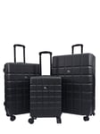 Infinity Leather Unisex Black Hard Shell Classic Suitcase Set 8 Wheel Cabin Luggage Case Travel Bag ABS - One Size