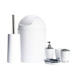 1 Click Buy Bathroom Set 6pc Bathroom Accessories Set Bin Soap Dispenser Toothbrush Tumbler (White)