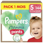 Pampers Harmonie Pants, Taille 5, 144 Couches-Culottes, 12-17kg, Maintien Complet 360°, Ingrédients d’origine végétale, Maintenant Avec un Emballage Recyclable en Papier, Pack 1 Mois