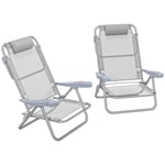 Lot de 2 chaises de jardin camping plage pliables tétière dossier inclinable 6 niv. alu. teslin bleu turquoise