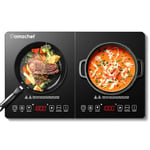 AMZCHEF Double Induction Hob, Induction Cooker with Portable Ultra-thin Body, Independent Control,10 Temperature, Multiple Power Levels, 2800W, 3-Hour Timer, Safety Lock