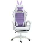 Gaming Chair Purple Faux Leather 65cm x 63cm x 142cm Cute Bunny Ears