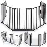 FACILITYS - Barrière de Sécurité Enfant - Grille Protection Cheminée Enfant Pliable - Grand Format en Métal de 300 cm - 1 Porte et 5 Panneaux Préassemblés - Barrière Poêle à Bois et Escalier