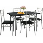 CASARIA® Ensemble table à manger avec 4 chaises Ensemble de meubles 5 pièces pour salle à manger cuisine en métal laqué MDF Noir