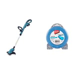 Makita-DUR181RF Coupe Bordure 18V (Inclus 1 Batterie 18V 3Ah Li-ION + 1 Chargeur DC18RC) Noir/Bleu/Blanc & Fil de Coupe Rond E-02733-1,6 mm x 15 m - Bleu