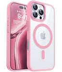 CANSHN Coque Magnétique pour iPhone 16 Pro (6,3 Pouces),Compatible avec MagSafe, [Ne jaunit Pas] Transparente Housse de Protection Antichoc Téléphone,Rose