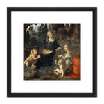 Leonardo Da Vinci Virgin Of The Rocks Painting 8X8 Inch Square Wooden Framed Wall Art Print Picture with Mount