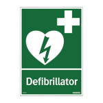 FÃ¶rsta hjÃ¤lpen skylt "Defibrillator" Systemtext