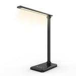 Aourow Lampe de Bureau LED Dimmable: Lampe Table avec 5 Couleurs de Lumière et 5 Niveaux de Luminosité,avec Port Chargement USB pour Smartphone,Lampe Chevet avec Écran Tactile pour Enfants,Noir