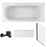 Pack baignoire droite 180 x 80 JACOB DELAFON Elise + tablier niche + mitigeur bain Aimé noir + pare bain noir mat + vidage