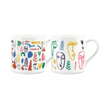 Abstract Print Mugs Set - Colourful Modern Retro Bone China Cups Gift Set of 2