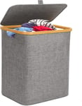 Laundry Basket, 60Liter Collapsible Laundry Basket with Lid, Large Grey Laundry