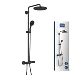 GROHE Vitalio Start System 250 Colonne de Douche avec Mitigeur Thermostatique, Douche de Tête Ronde 25cm 1 Jet, Douchette Ronde 11cm 2 jets, Flexible 1,75m, Economie d'Eau, Noir Mat, 266782431