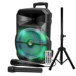 Enceinte active DJ My Deejay MDJ 12 RVB PACK à LEDs, 600W 12" USB, Bluetooth, Application Micros VHF et filaire, Support Pied