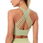 QIANZI Sports Bra for Women, Criss-Cross Back Strappy Bra Medium Support Yoga Active Workout Longline Crop Tank Top for Sports Bra Workout Fitness Running Light green-S