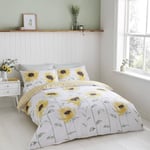 Catherine Lansfield Painted Sun Flowers Reversible King Duvet Cover Set