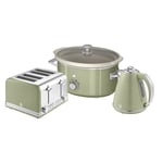 Swan Retro Triple Pack - 1.5L Kettle & 4 Slice Toaster & 3.5L Slow Cooker Green