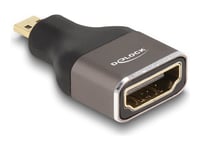 Delock - Hög Hastighet - Hdmi-Adapter Med Ethernet - 19 Pin Micro Hdmi Type D Hane Till Hdmi Hona - Svart/Grå - 8K60 Hz (7680 X 4320) Stöd