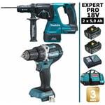 Makita - Pack expert pro bl Motor 18V 2 batt 5Ah Perceuse DDF484 + Perforateur DHR243 sans charbon avec sac