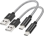 15cm Câble Micro USB,Lot de 2 Câble Court Tressé USB A Mâle vers Micro B Mâle,Charge Rapide,Compatible avec Batterie Externe,Smartphone d`Android,Kindles etc.,0.5pied,Noir & Blanc