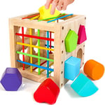 HELLOWOOD Jeu de tri Montessori Cube à emboîter à partir de 1 an, Cube de motricité avec 8 Cubes à emboîter, Jouets en Bois pour Enfants à partir de 1 2 3 Ans