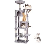 VEVOR Arbre à Chat, 160 cm, Tour d'escalade à Chats avec griffoir en sisal, 2 niches, hamac, perchoir supérieur, Plates-Formes de Saut, balles suspendues, pour activités d'intérieur Chats, Gris Clair