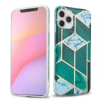 Coque pour Apple iPhone 12 / 12 PRO en Marbre Or Blanc Vert Foncé No. 6 Housse de protection Étui en silicone TPU avec motif mosaïque - Neuf